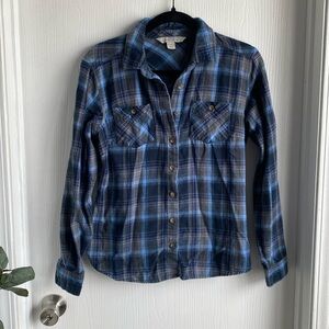 Blue and Gray Plaid Women’s Button Down Shirt